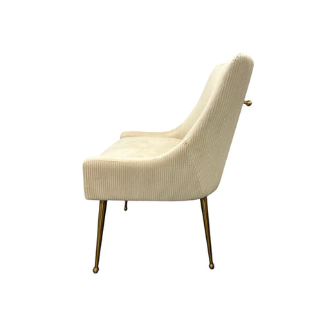 Mason Cream Velvet Dining Chair with Gold Legs and Knocker, also available in Dark Grey - Side View of Chair 