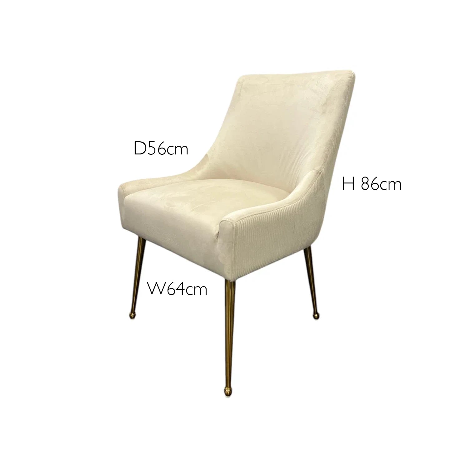 Mason Grey Velvet Dining Chair with Gold Legs and Knocker, also available in Cream - Dimensions 