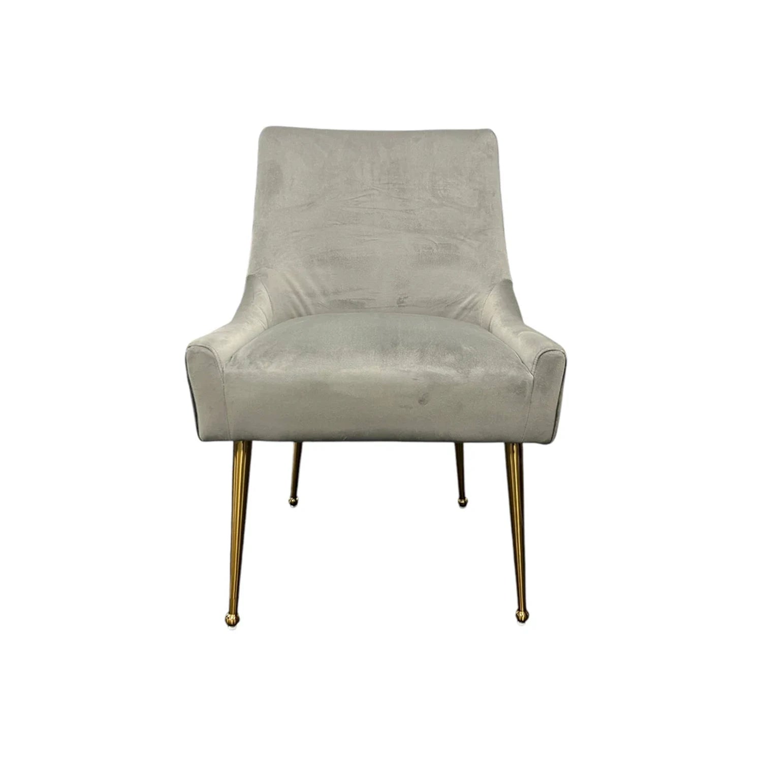 Mason Grey Velvet Dining Chair with Gold Legs and Knocker, also available in Cream - Front View