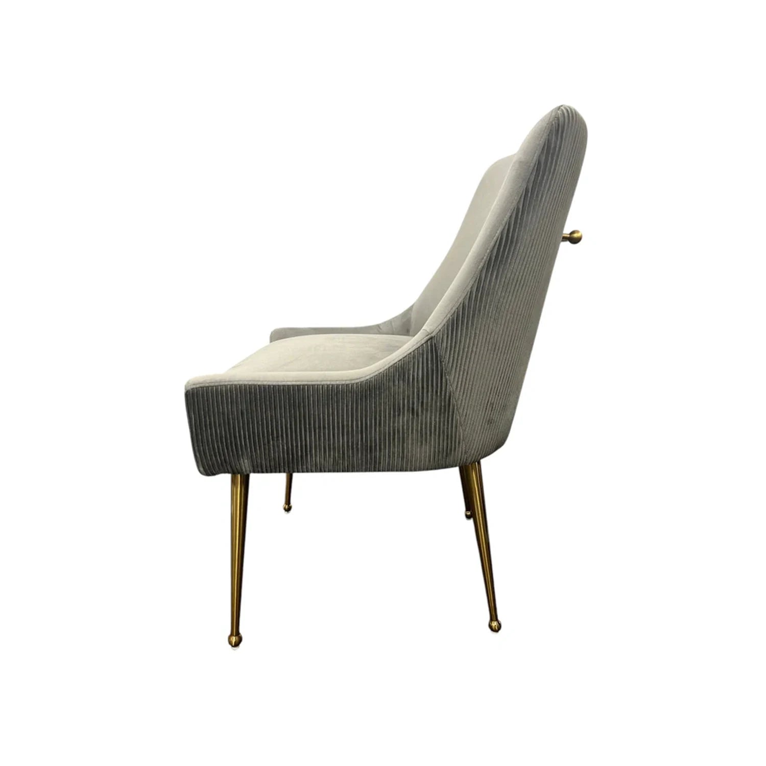 Mason Grey Velvet Dining Chair with Gold Legs and Knocker, also available in Cream - Side View