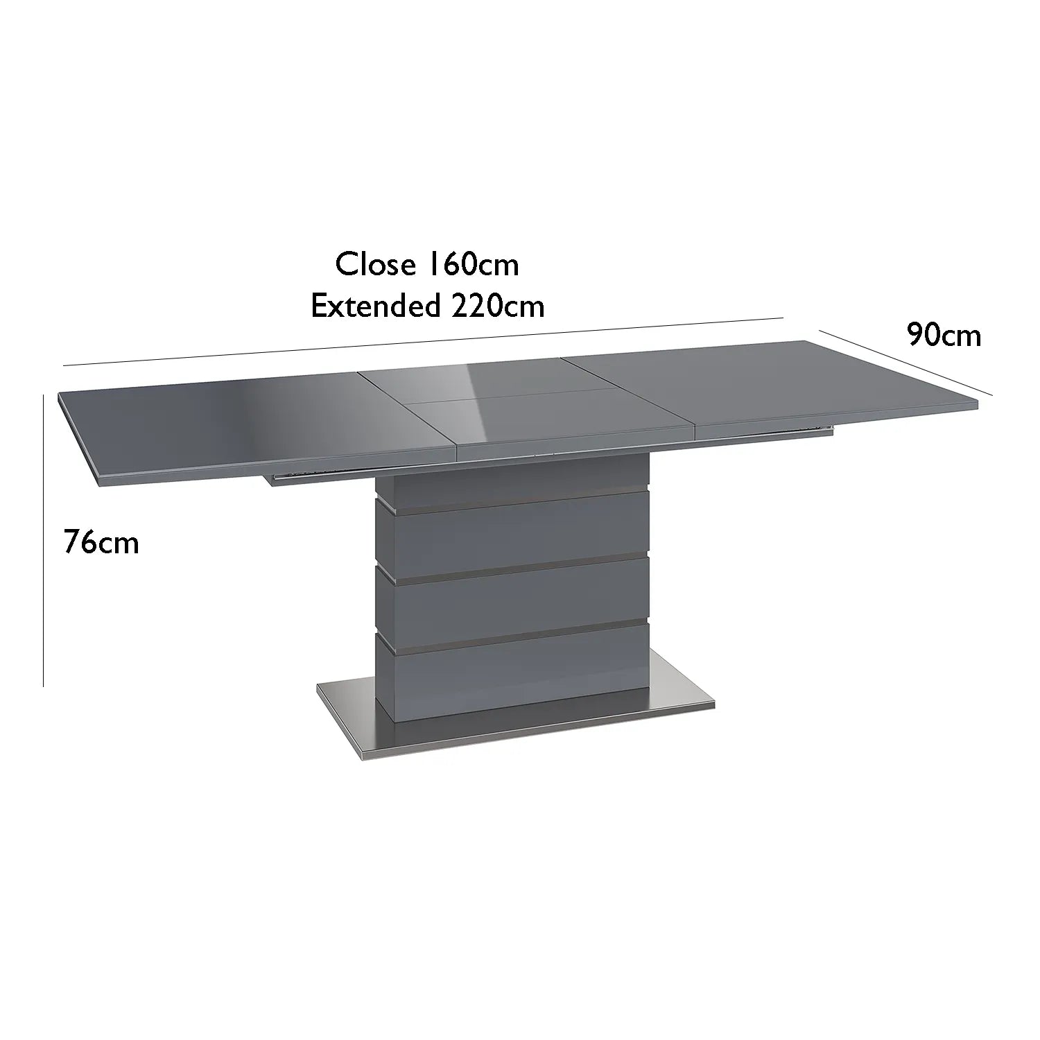 Massimo 160-220cm High Gloss Grey Extending Dining Table