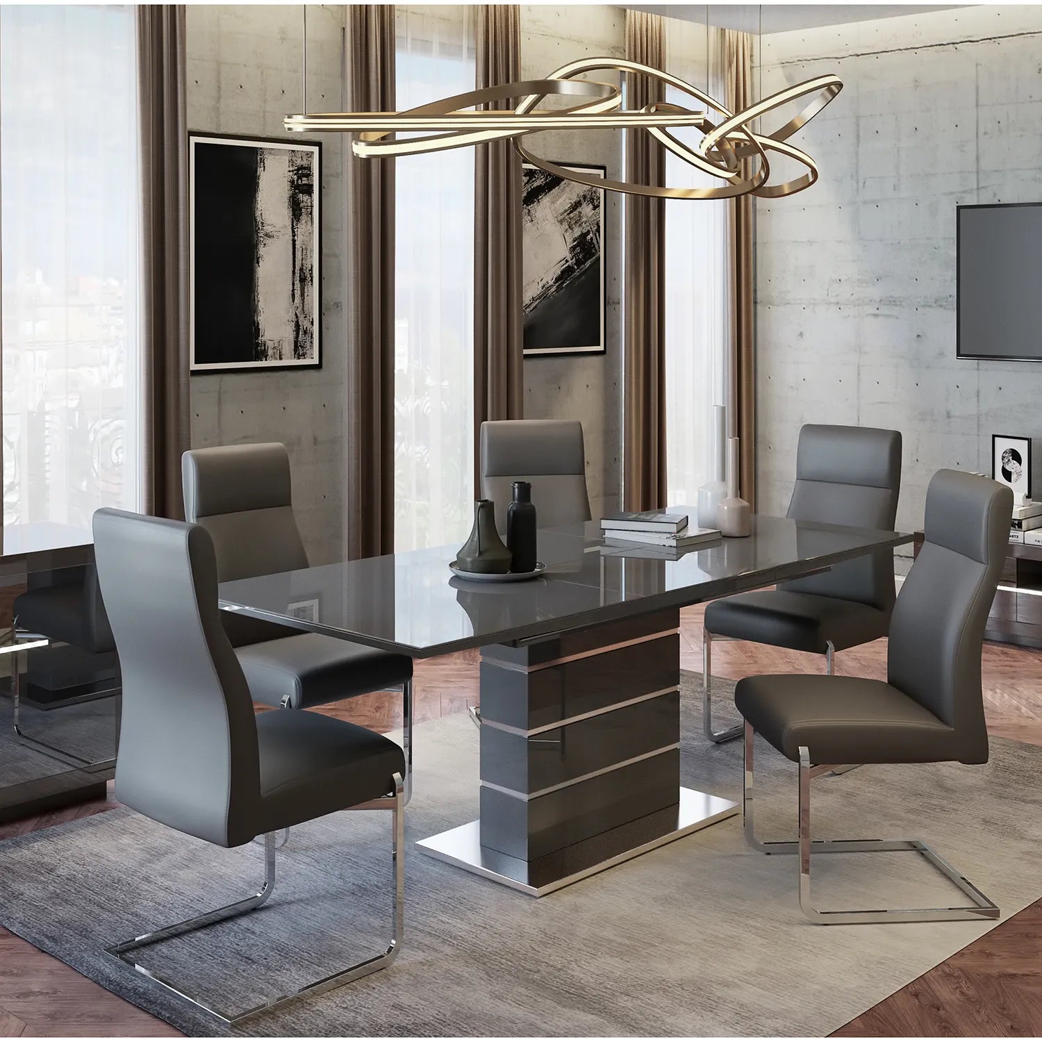 Massimo 160-220cm High Gloss Grey Extending Dining Table