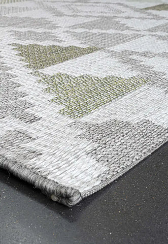 Brighton Grey And Green Geometric Indoor Outdoor Rug, available in various colours and sizes - Corner of Rug Image