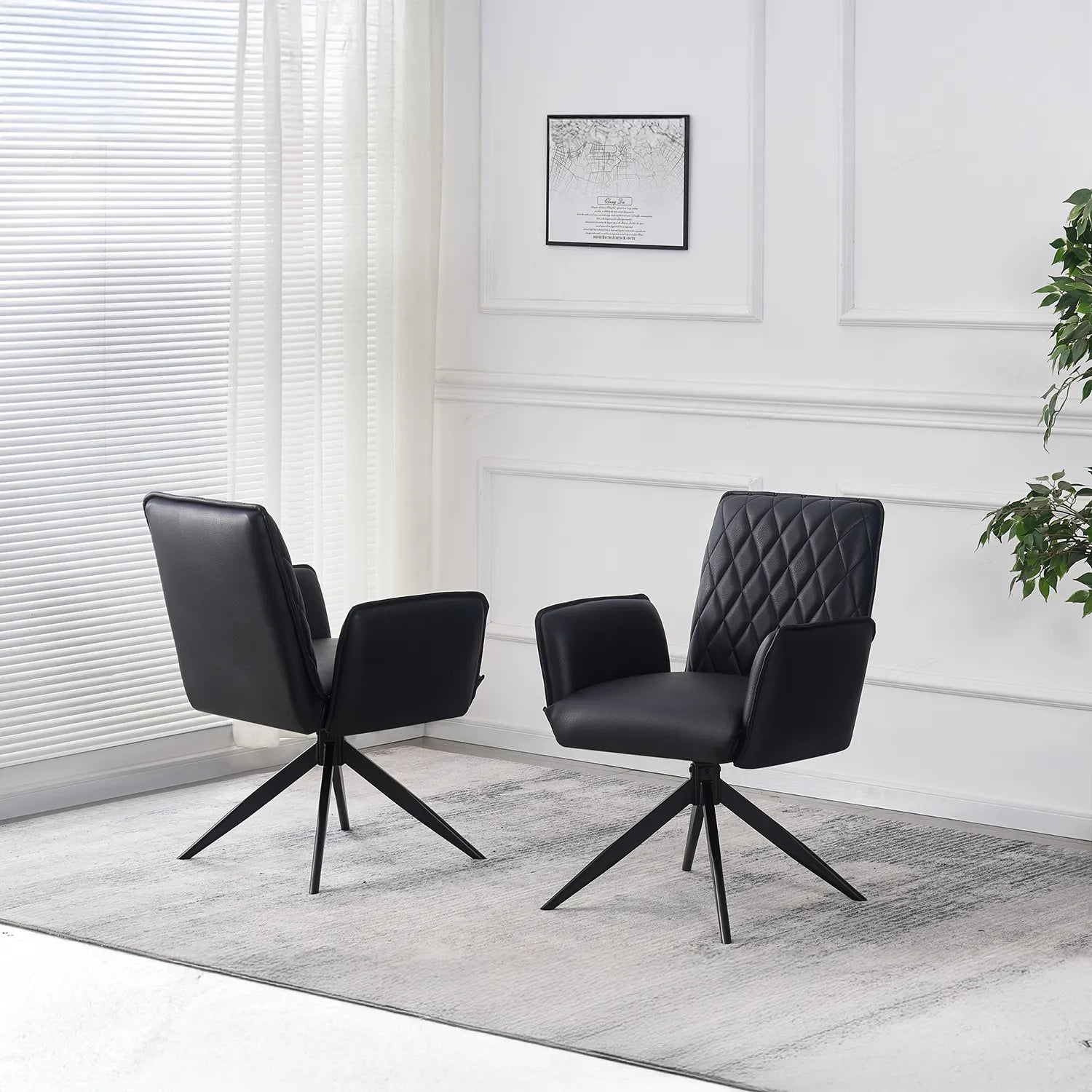 Maxwell Black Leather set of 4 Swivel Dining Chairs