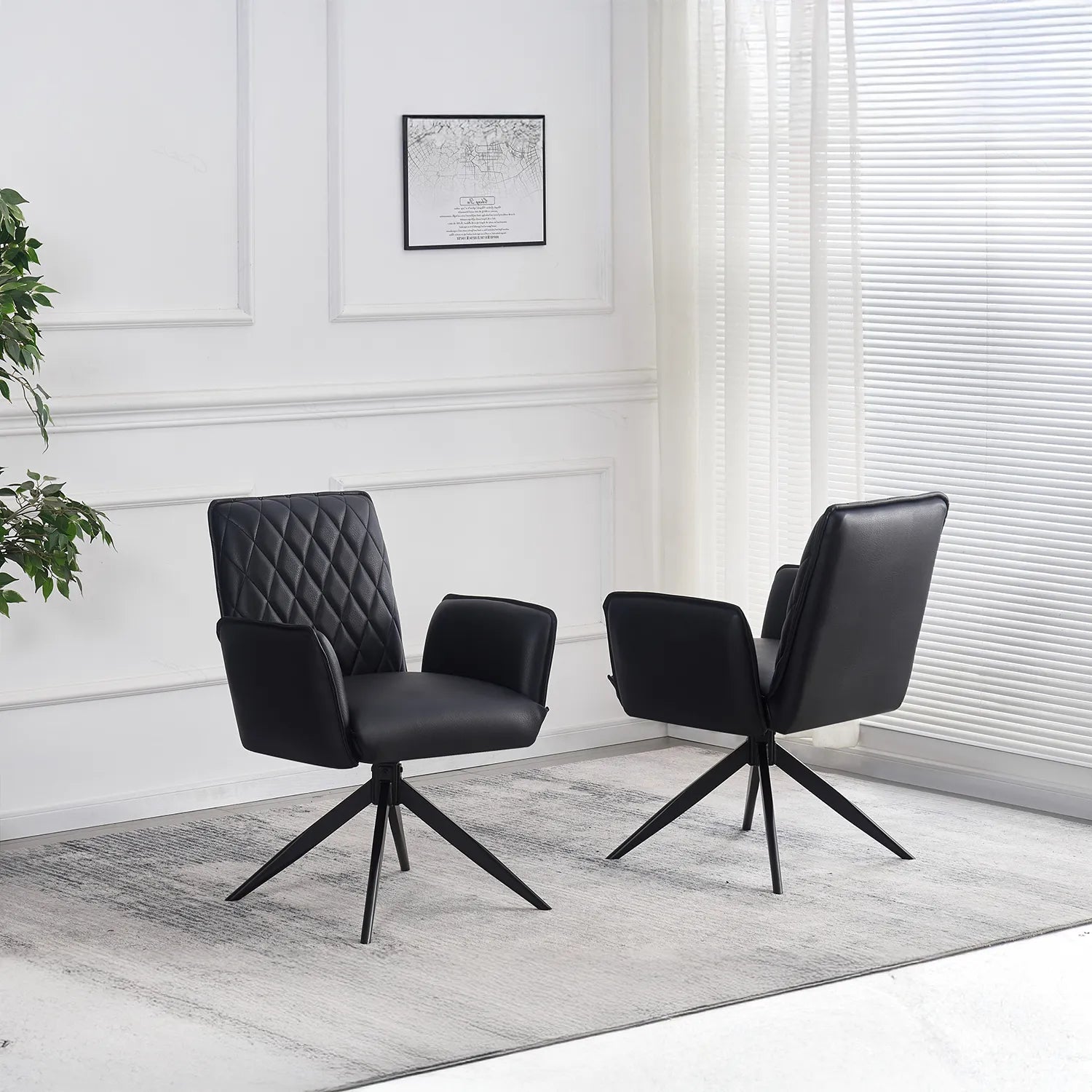 Maxwell Black Leather Swivel Dining Chairs