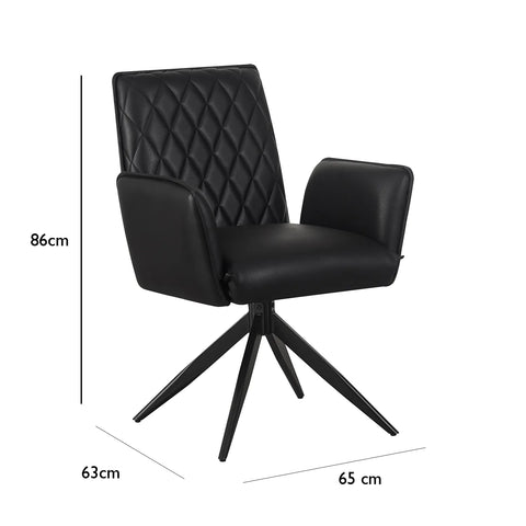 Maxwell Black Leather Arm Swivel Dining Chairs - Dimensions