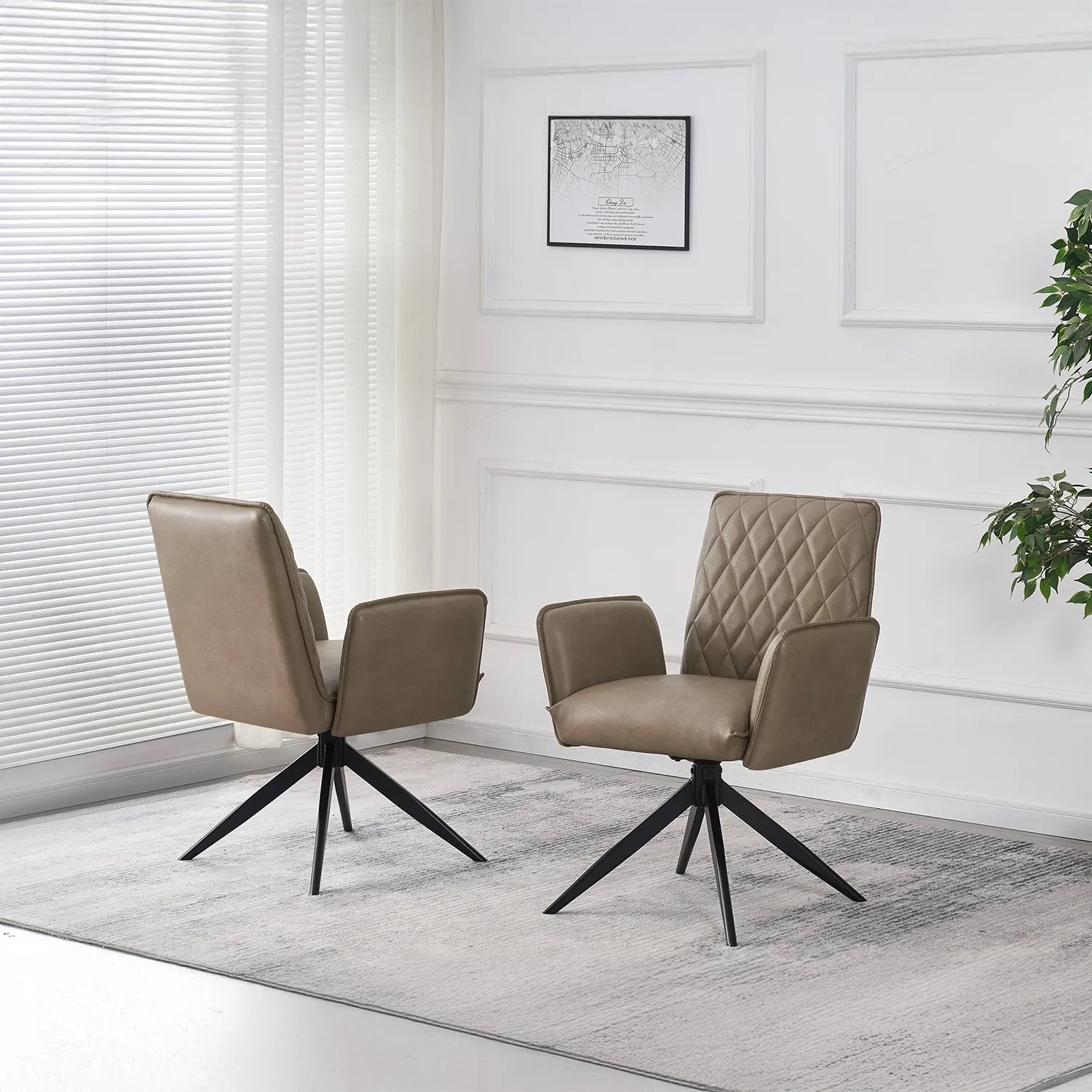 Maxwell Taupe Leather Swivel Dining Chairs - Set of 4