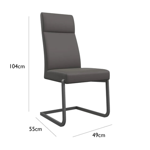 Grey Dante Leather Dining chairs with Grey cantilever leg base - Dimensions 