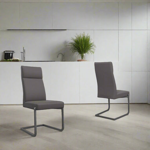 Grey Dante Leather Dining chairs with Grey cantilever leg base - Lifestyle 