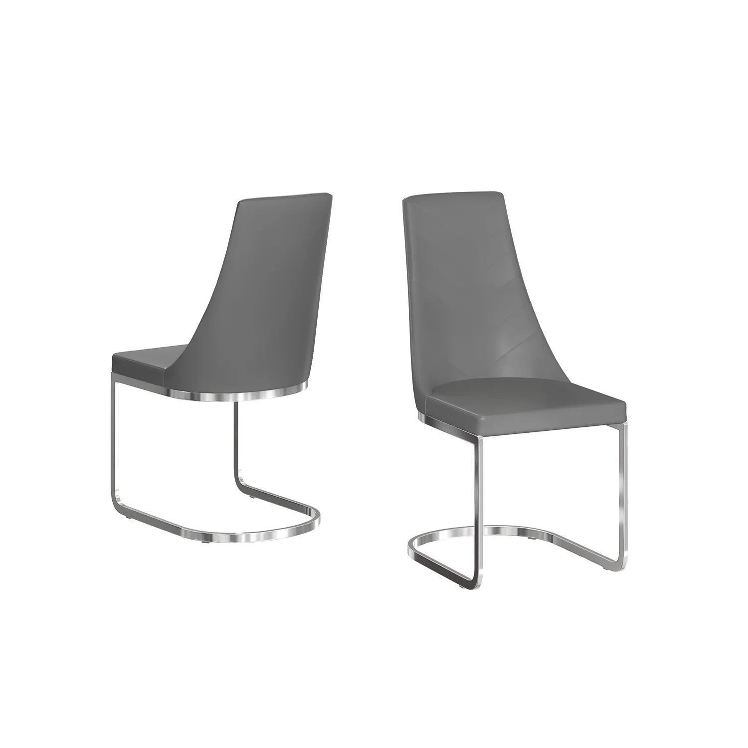 Katy Grey Lather Dining Chairs with Chrome Base