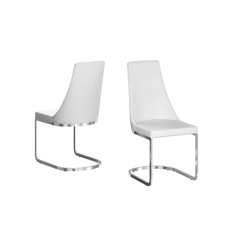 Katy White Lather Dining Chairs with Chrome Base