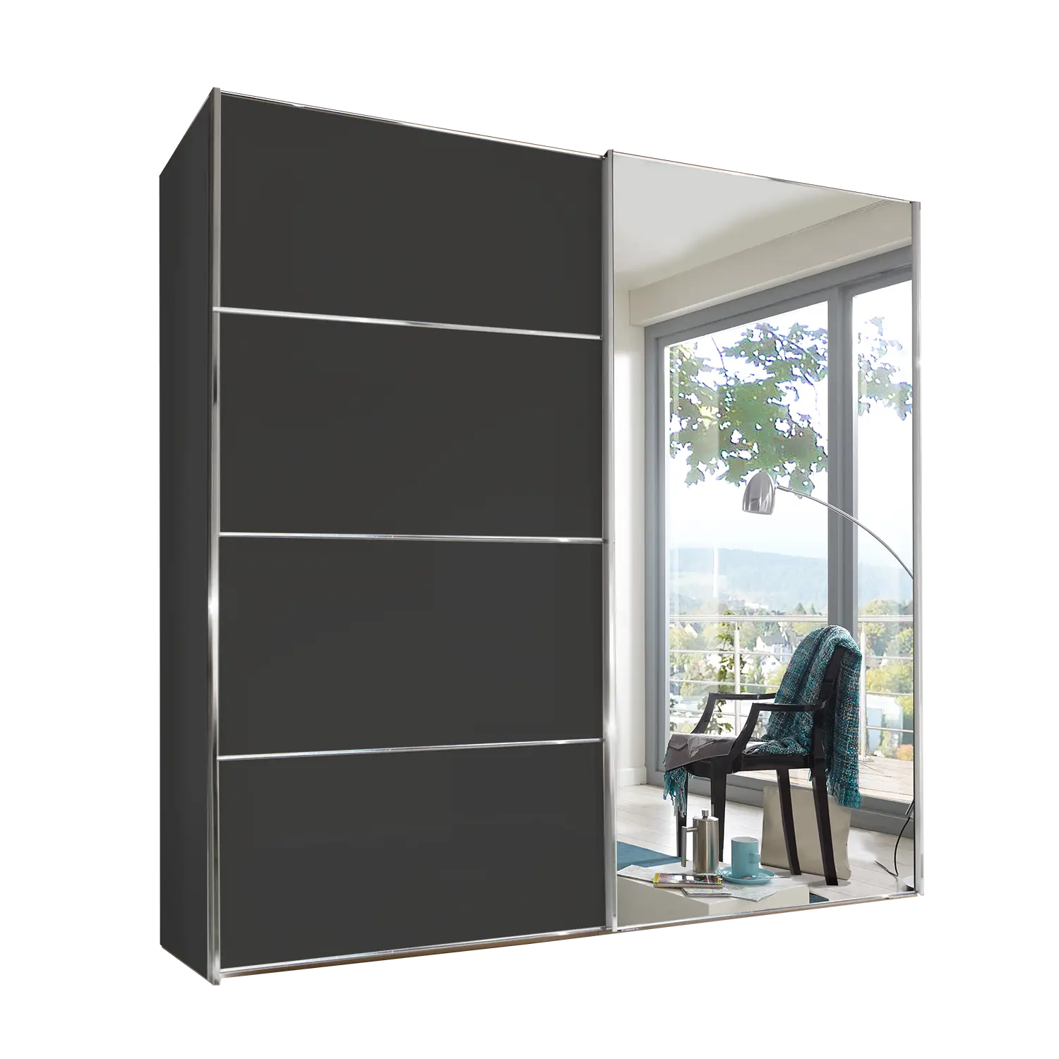 Wiemann Houston 200cm Graphite Glass & Mirror Sliding Wardrobe