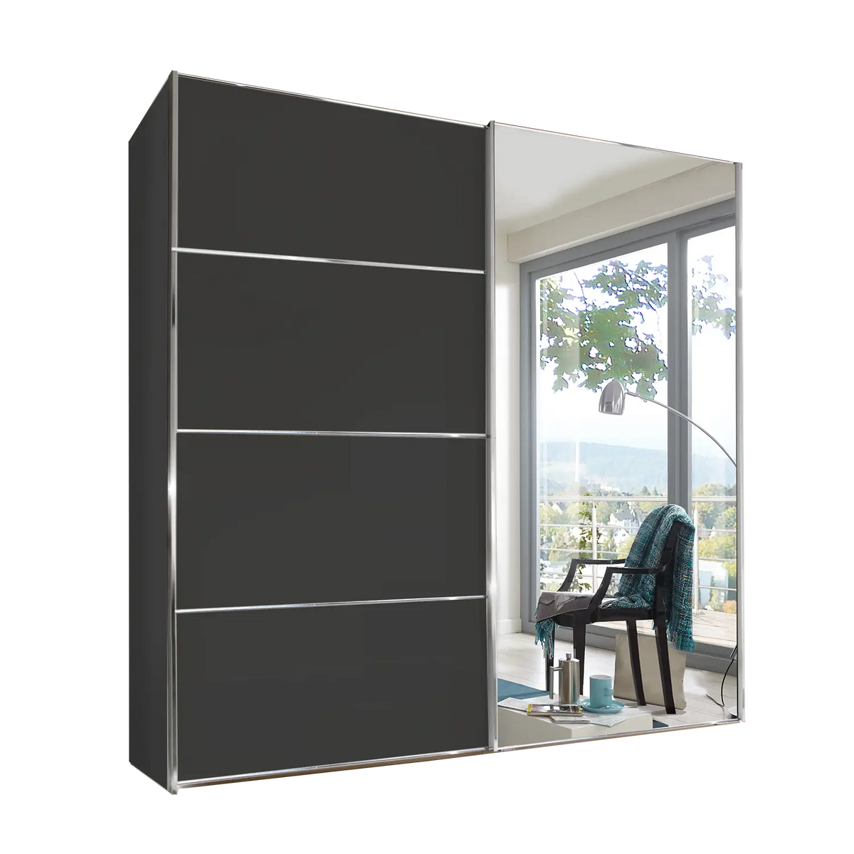 Wiemann Houston 200cm Graphite Glass & Mirror Sliding Wardrobe - Side view