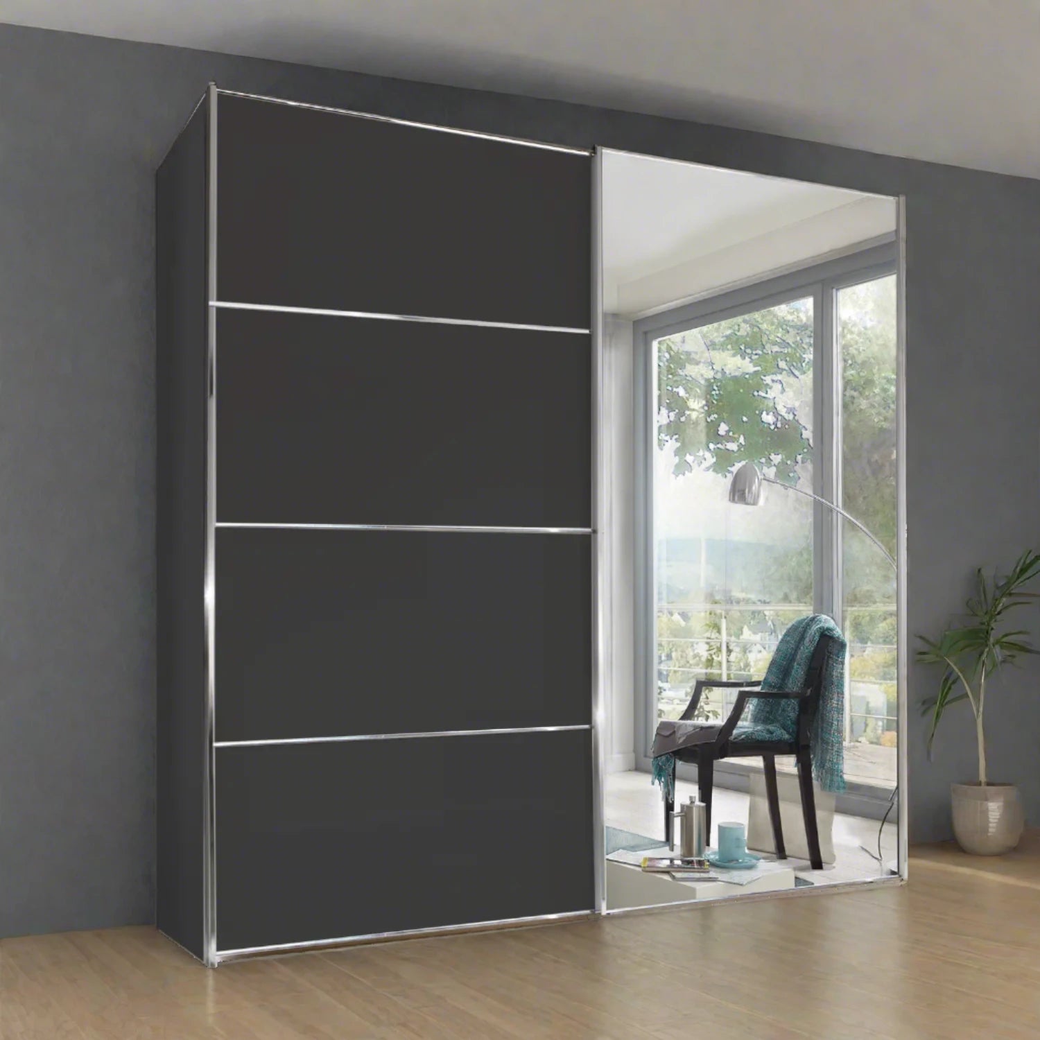 Wiemann Houston 200cm Graphite Glass & Mirror Sliding Wardrobe