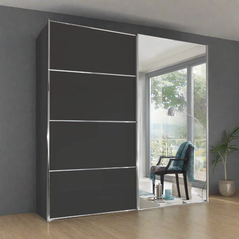 Wiemann Houston 200cm Graphite Glass & Mirror Sliding Wardrobe - Lifestyle Image 