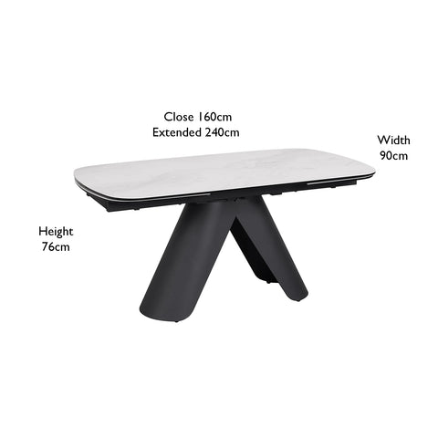 Perla White Ceramic Extending Dining Table - Dimensions