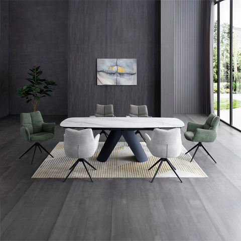 Perla White Ceramic Extending Dining Table With Swivel Chairs