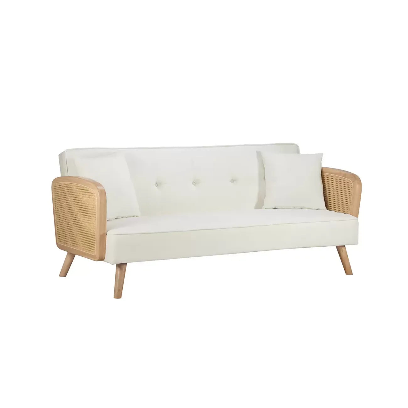 Milan Rattan Arm White Boucle Fabric Sofa Bed