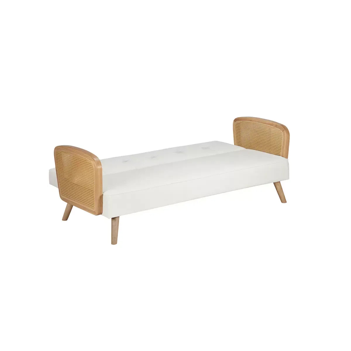 Milan Rattan Arm White Boucle Fabric Sofa Bed