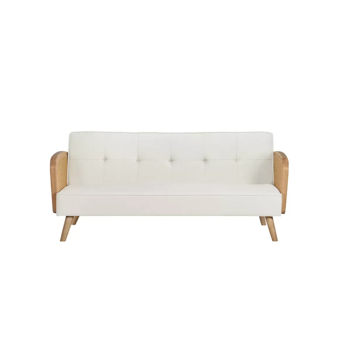 Milan Rattan Arm White Boucle Fabric Sofa Bed