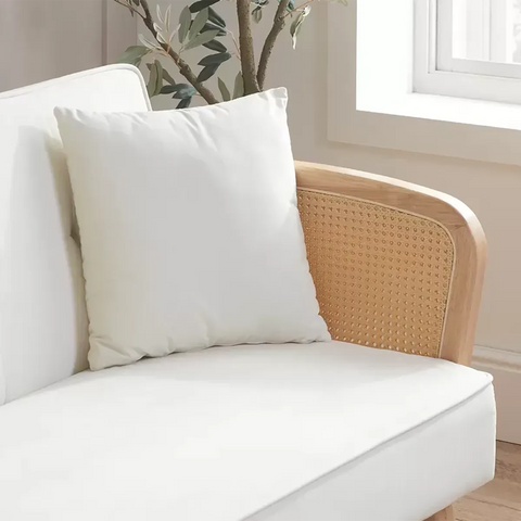 Milan Rattan Arm White Boucle Fabric Sofa Bed - Scatter Cushion