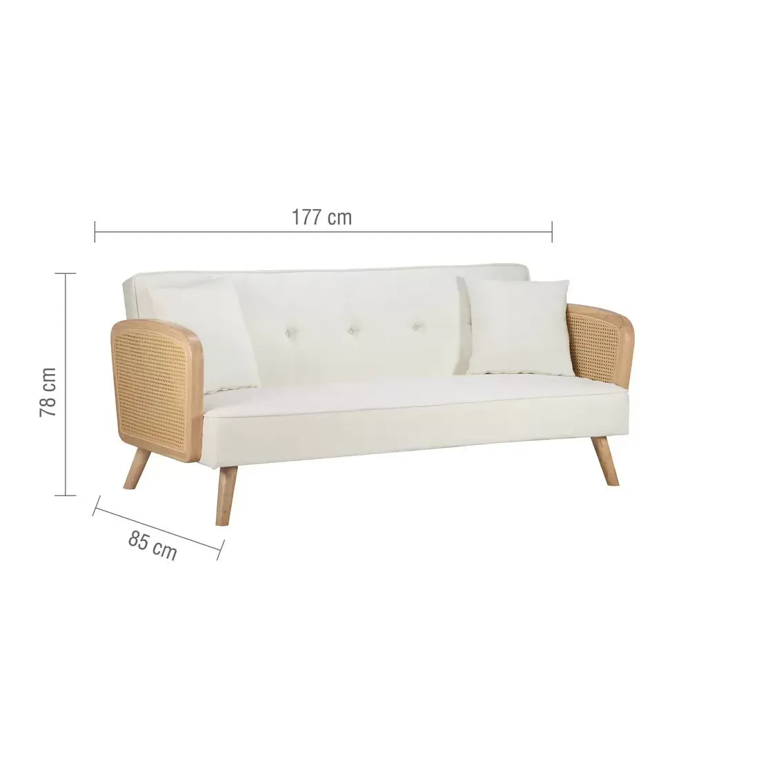 Milan Rattan Arm White Boucle Fabric Sofa Bed