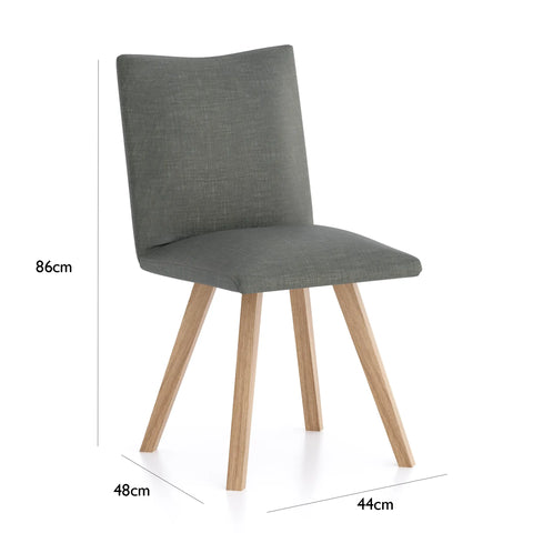 Milano Fabric and White Oak Dining Chair, also available in Smoked Oak Legs and in Linen, Nutmeg and Basalt - Chair Dimensions 