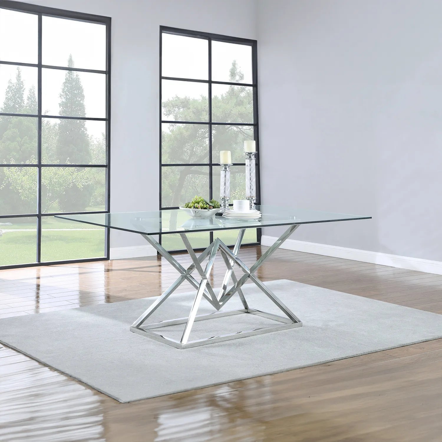 180cm Minimalist Tempered Glass Top Rectangle Dining Table