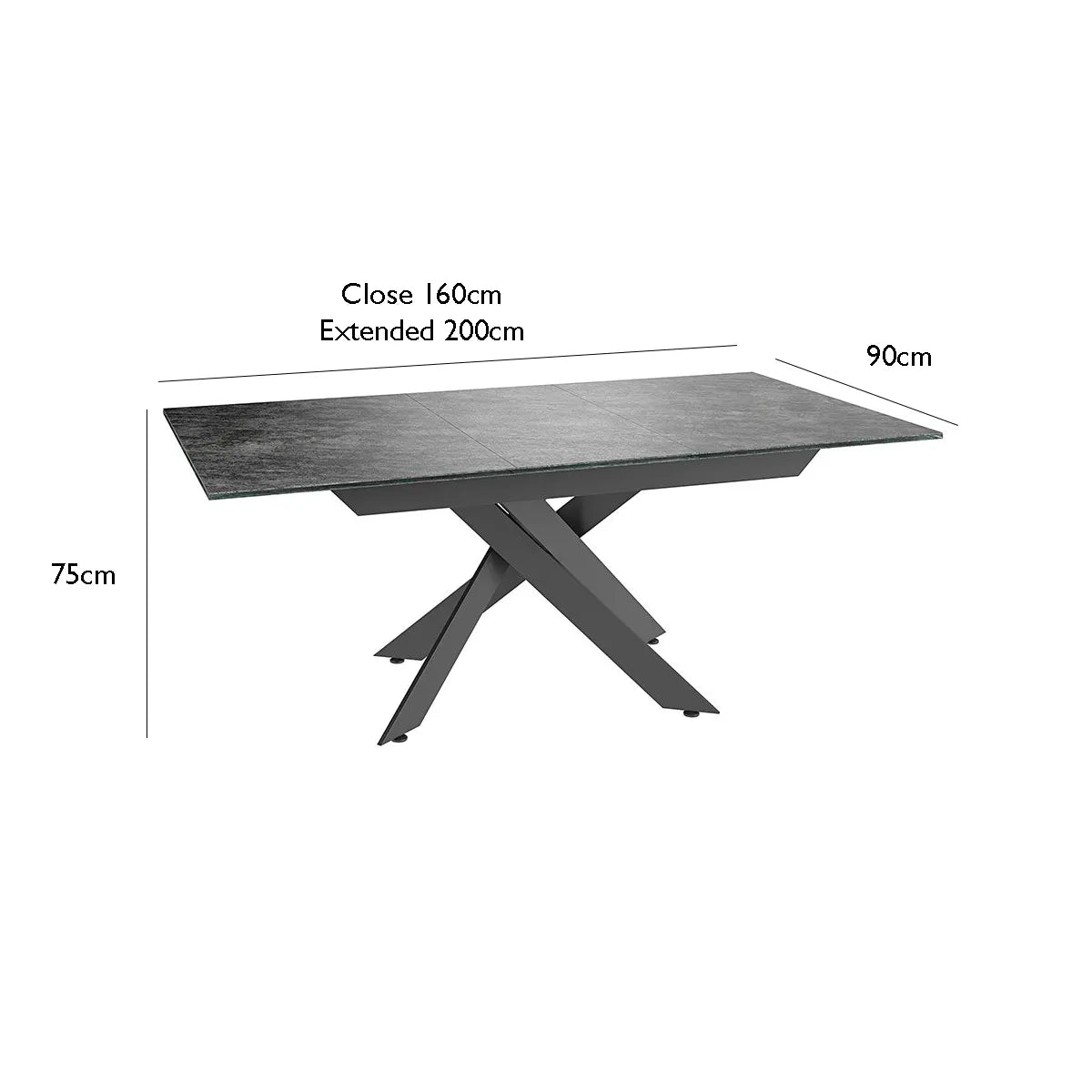 Mirage Glazed Grey Ceramic 1.6M Extending Dining Table