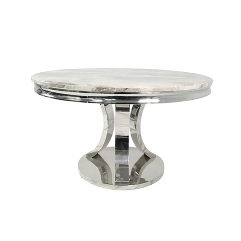 Mitzi Round Light Grey Marble Top Dining Table, choose from 5 marble finishes - Chrome Base Design