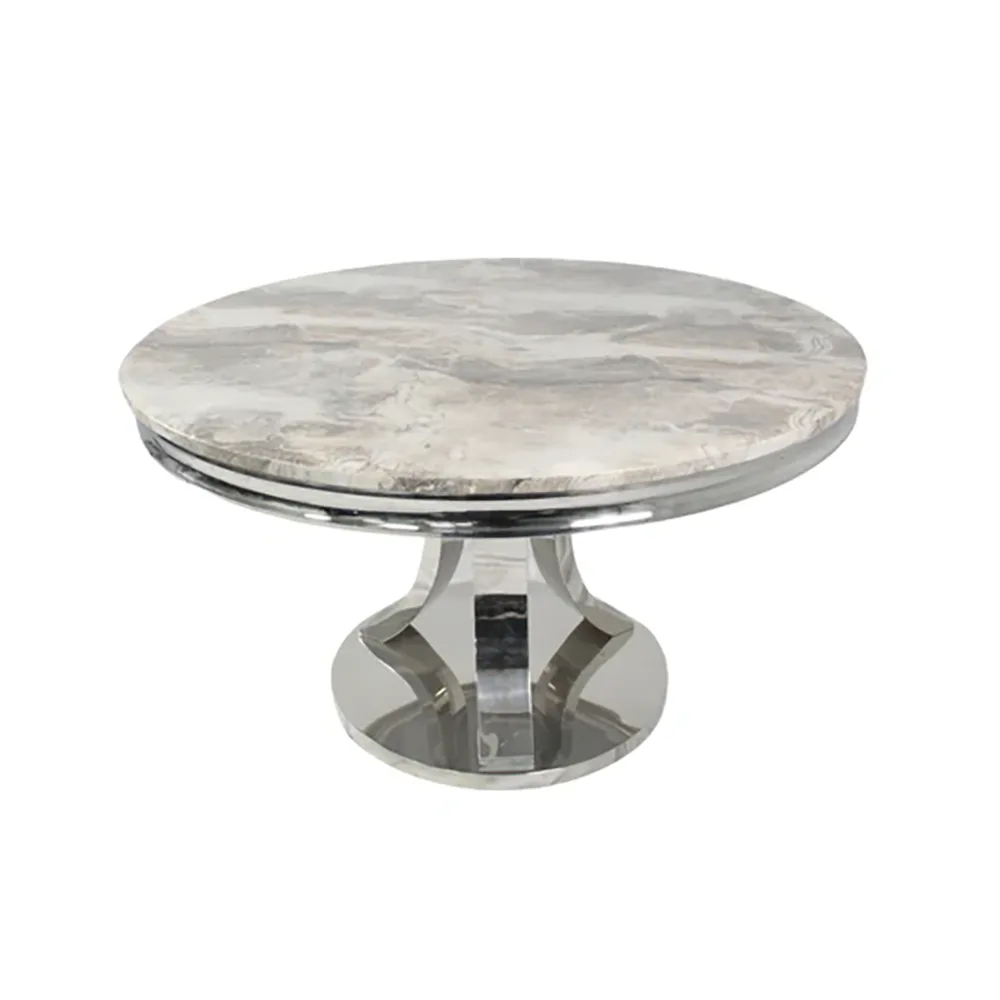 Mitzi Round Marble Dining Table With Lion Head Knocker Chairs