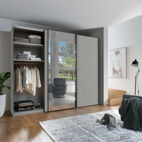 Monaco Pebble Grey Sliding Door Wardrobe With Mirror