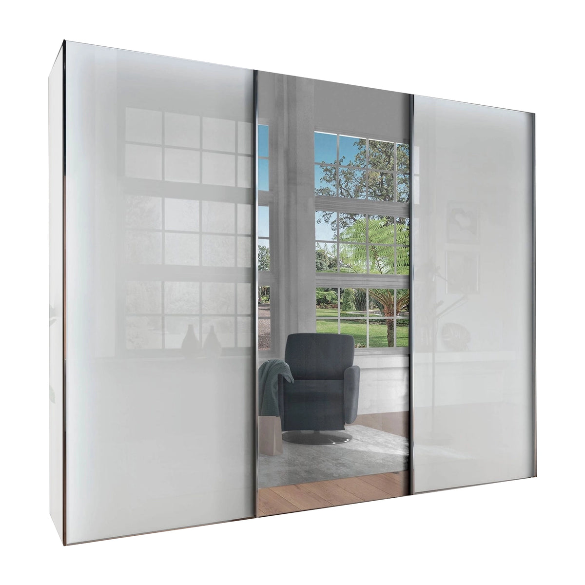 Monaco 3000 White Glass & Mirror Front Sliding Door wardrobe