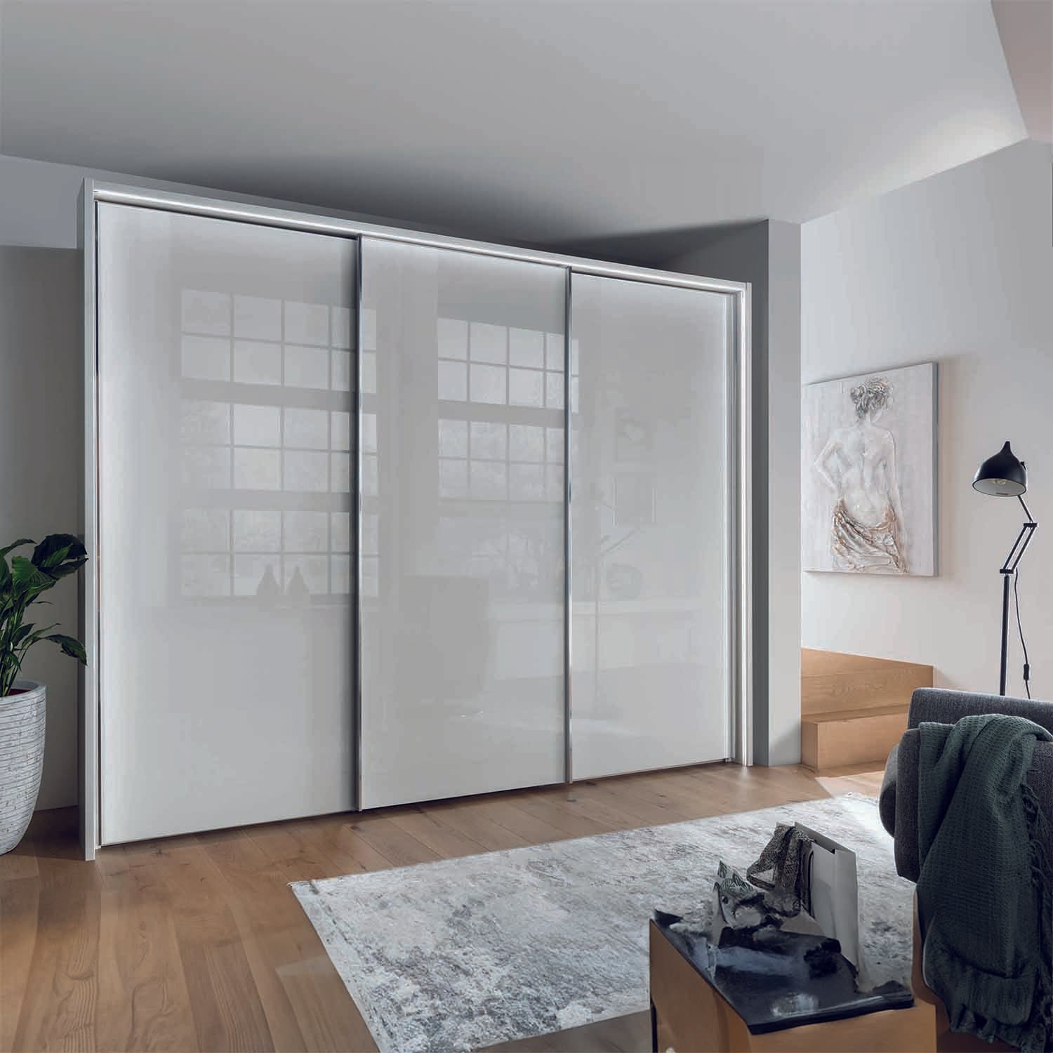 Wiemann Monaco 3000 White Glass 3 Door Sliding Wardrobe