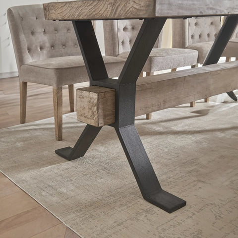 Montauk Large 2m Dining Table showcasing the iconic signature beam surrounded in Black Iron Leg Support - Table Leg Close Up