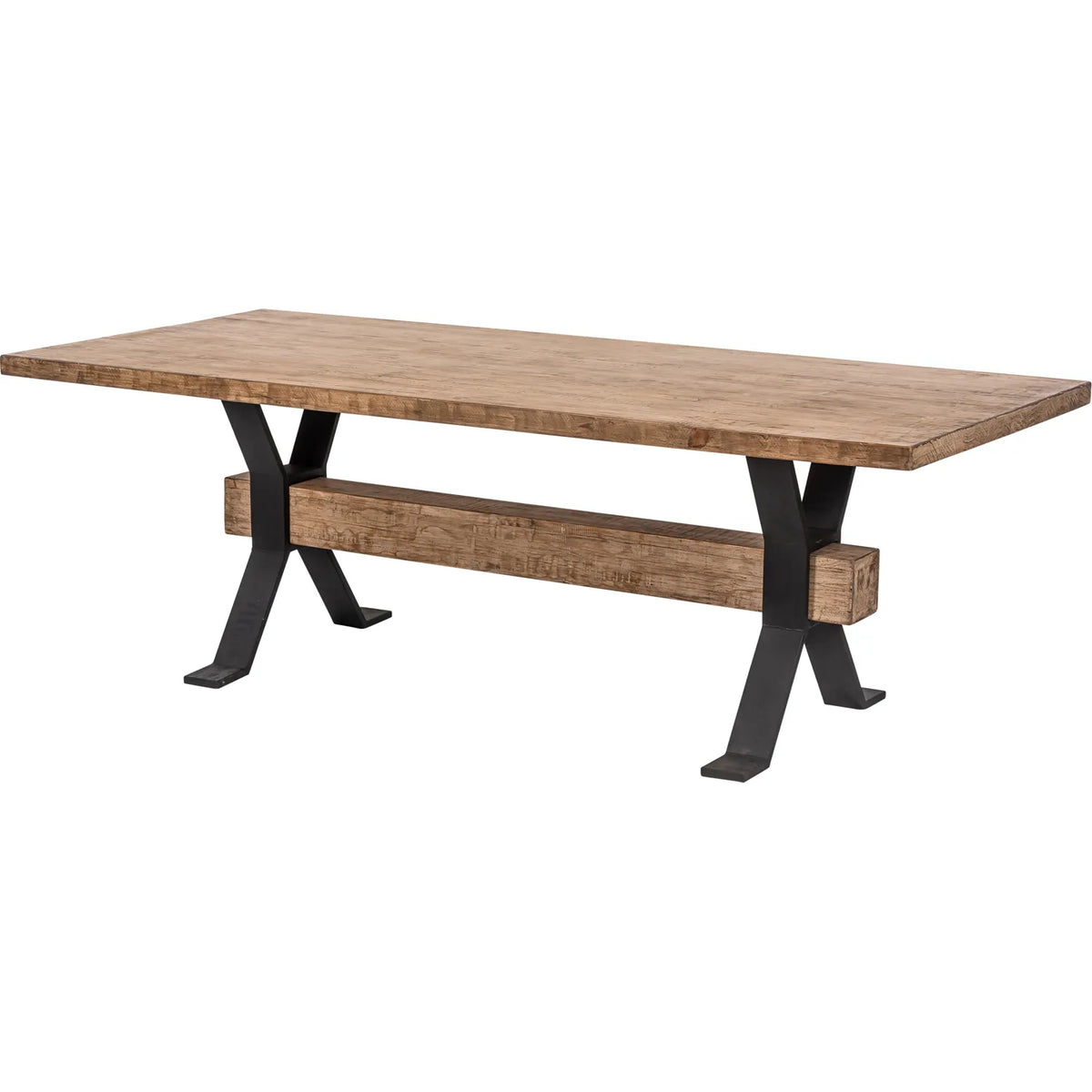 Montauk Large 2m Dining Table showcasing the iconic signature beam surrounded in Black Iron Leg Support 