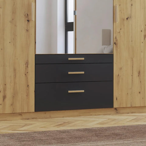 Mosbach 4 Door Graphite & Oak Wardrobe with Mirror and Drawers - 181cm