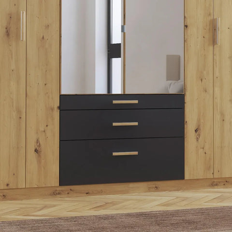 Mosbach 6 Door Graphite & Oak Wardrobe with Mirror and Drawers Width 226cm, Height 210 cm Depth 54 cm  - Drawers