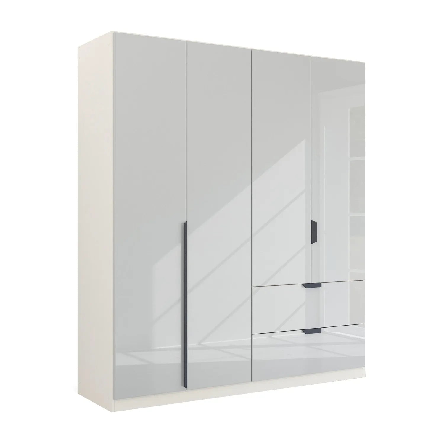 Mulheim 4 Door White Glass Wardrobe with Drawers and Mirror