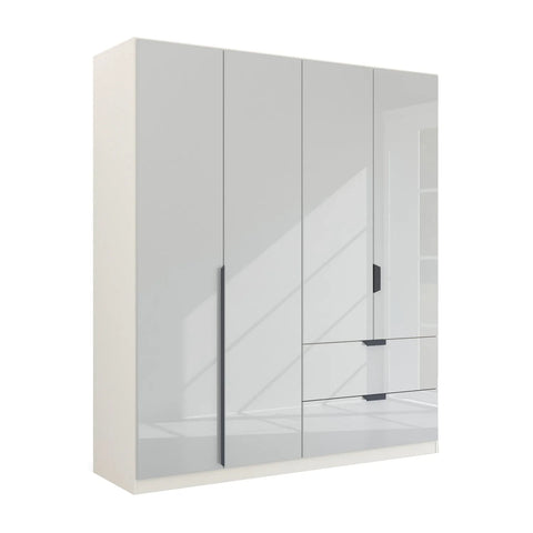 Mulheim 4 Door White Glass Wardrobe with Drawers