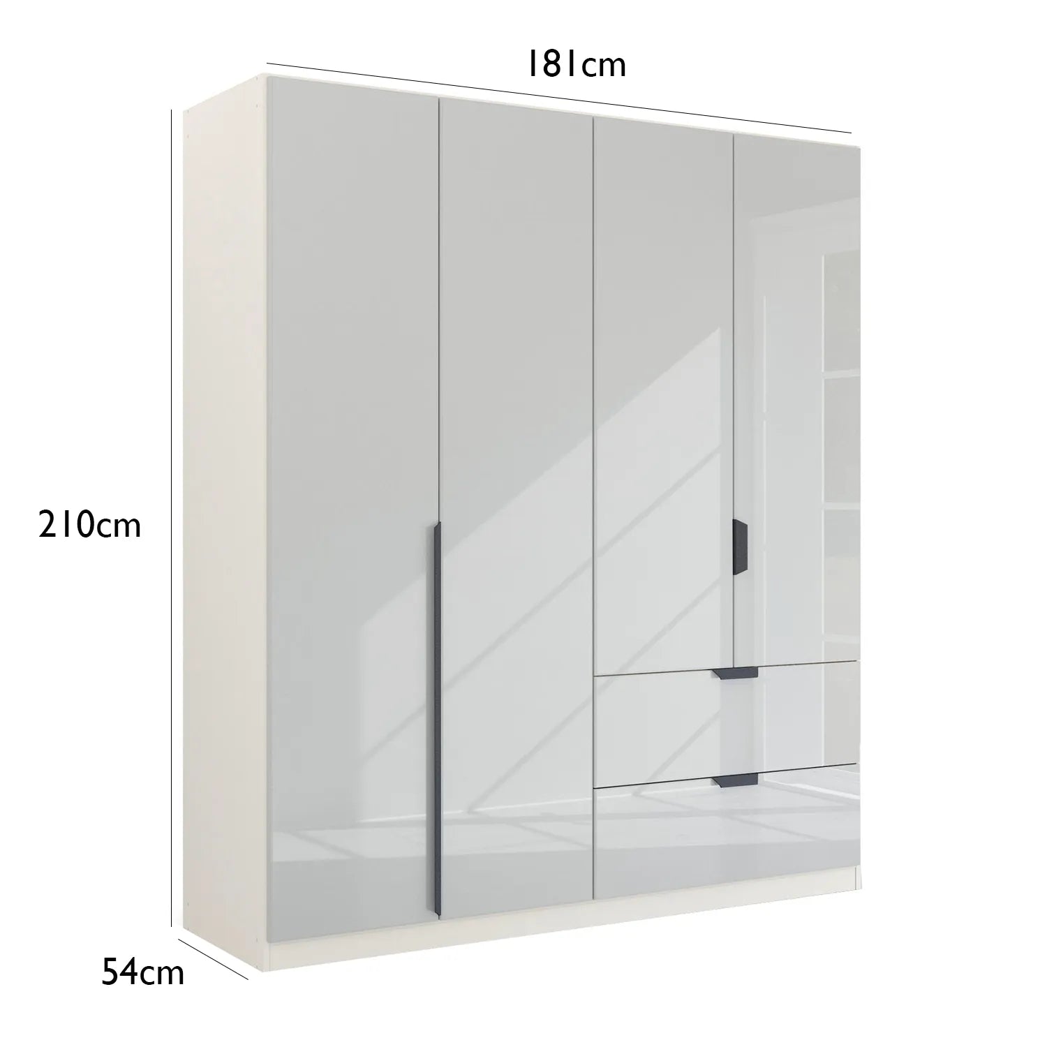 Mulheim 4 Door White Glass Wardrobe with Drawers and Mirror