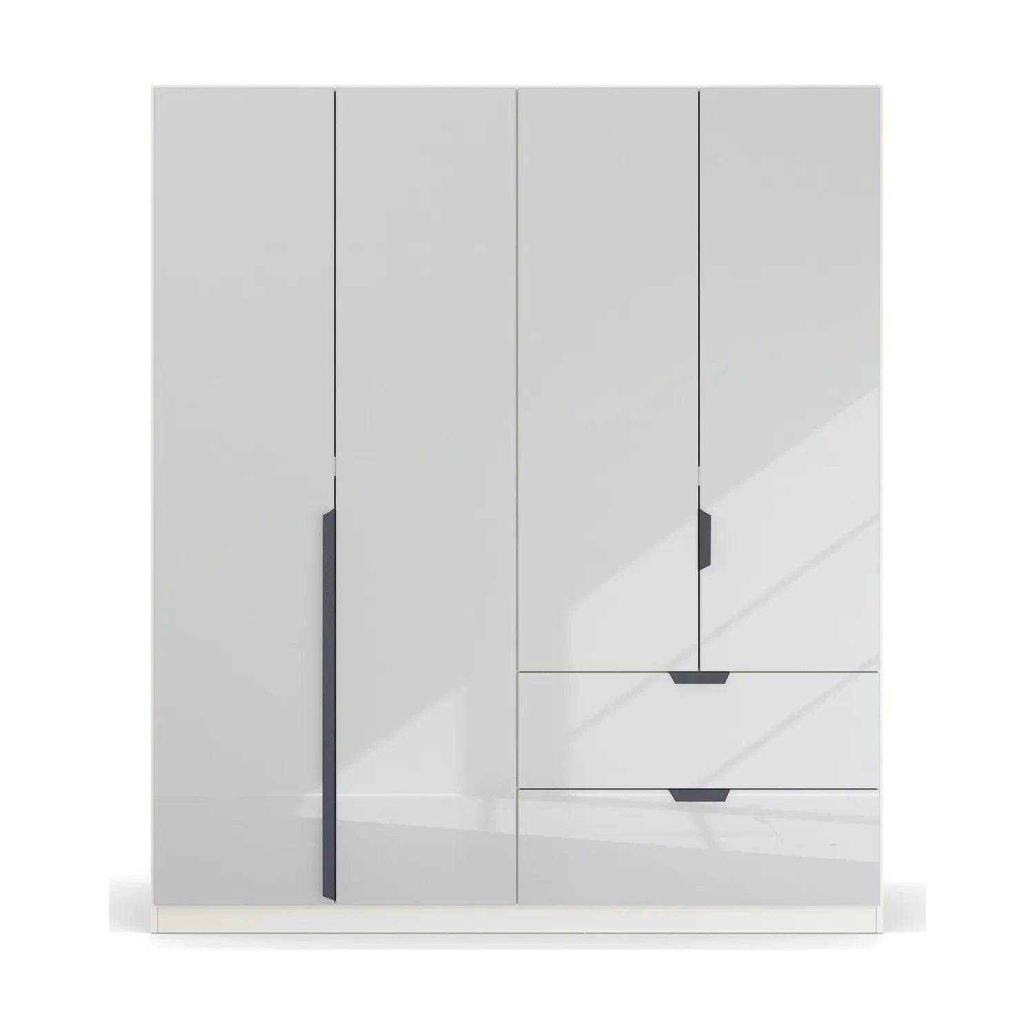 Mulheim 4 Door White Glass Wardrobe with Drawers and Mirror