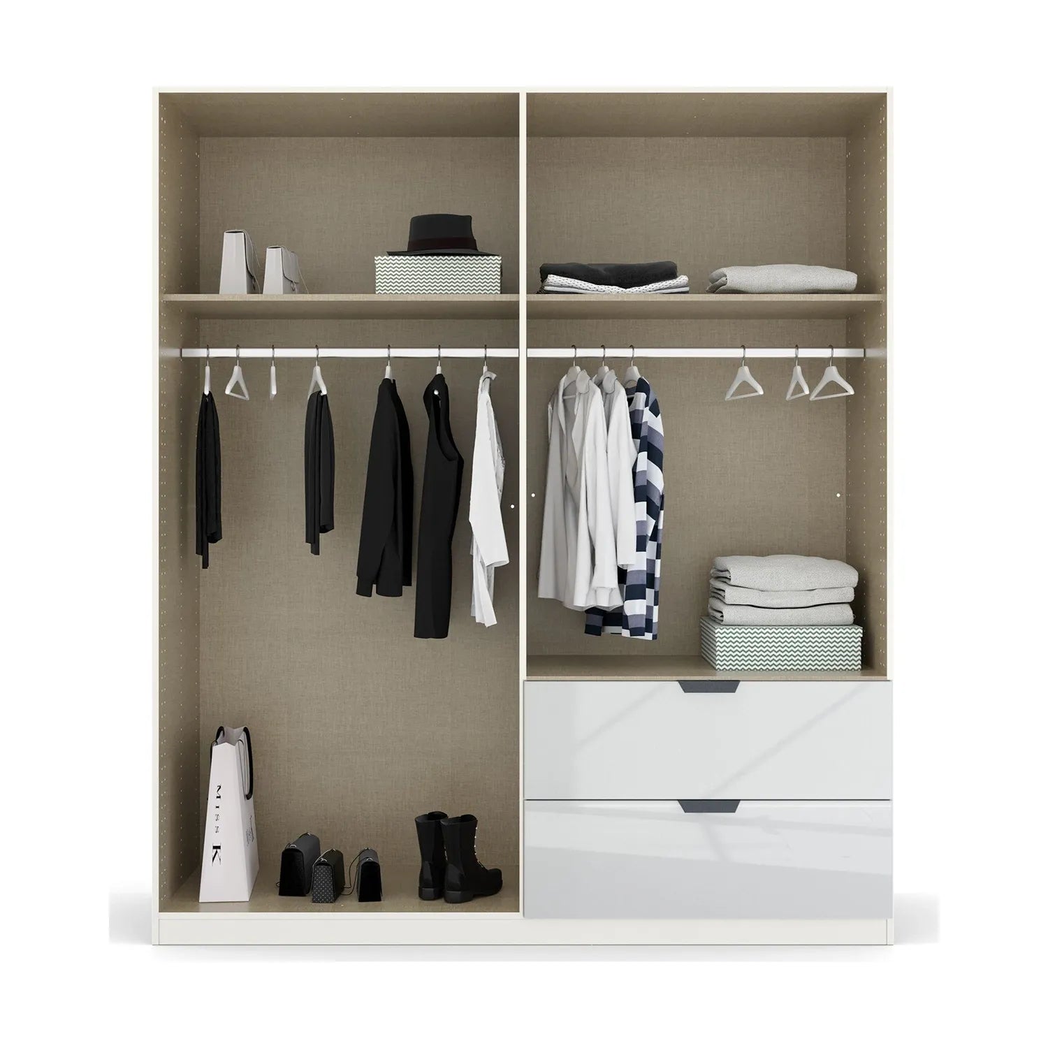 Mulheim 4 Door White Glass Wardrobe with Drawers and Mirror