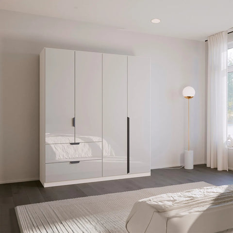 Mulheim 4 Door White Glass Wardrobe with Drawers - Lifestyle 