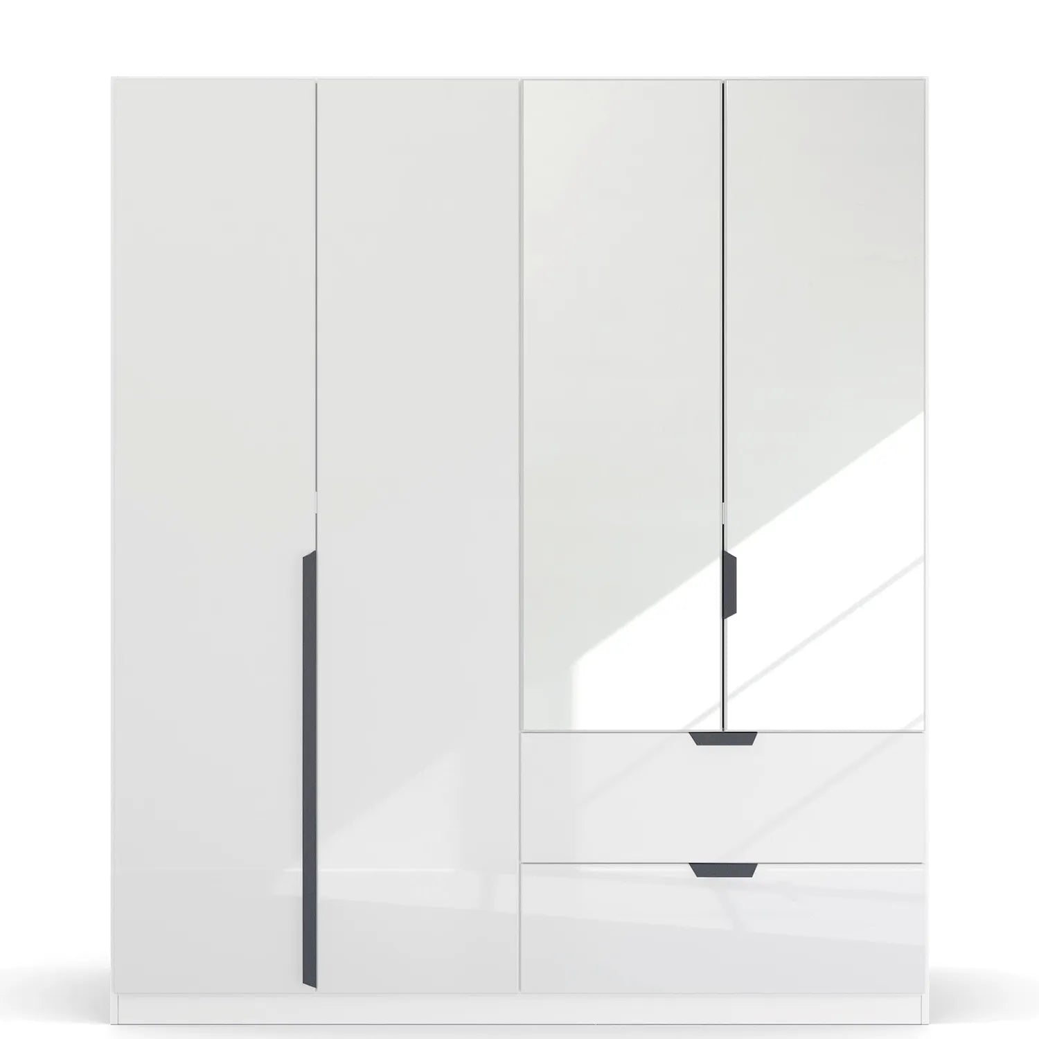 Mulheim 4 Door White Glass Wardrobe with Drawers and Mirror