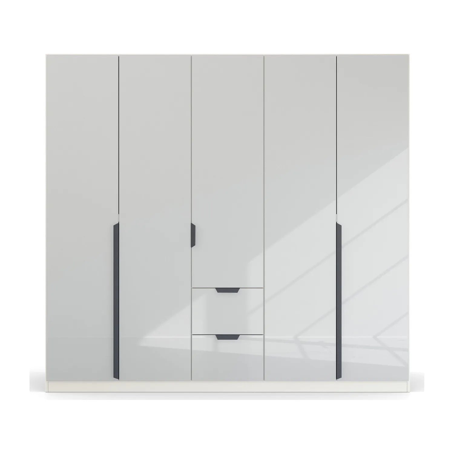 Mulheim 5 Door White Glass Wardrobe with Mirror and Drawers