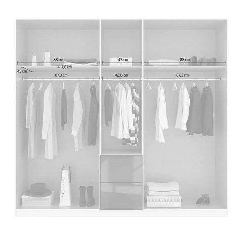 Mulheim 5 Door White Glass Wardrobe with Mirror and Drawers