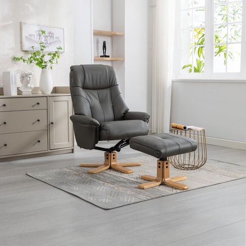 Muscat Faux Leather Swivel Recliner Chair and Footstool - Lifestyle Image