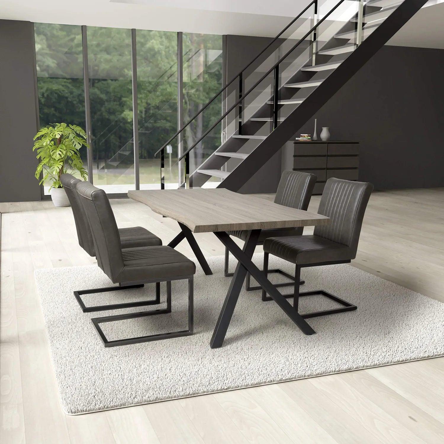 Narvik 1.6m Medium & 4 Archer Grey Dining Set