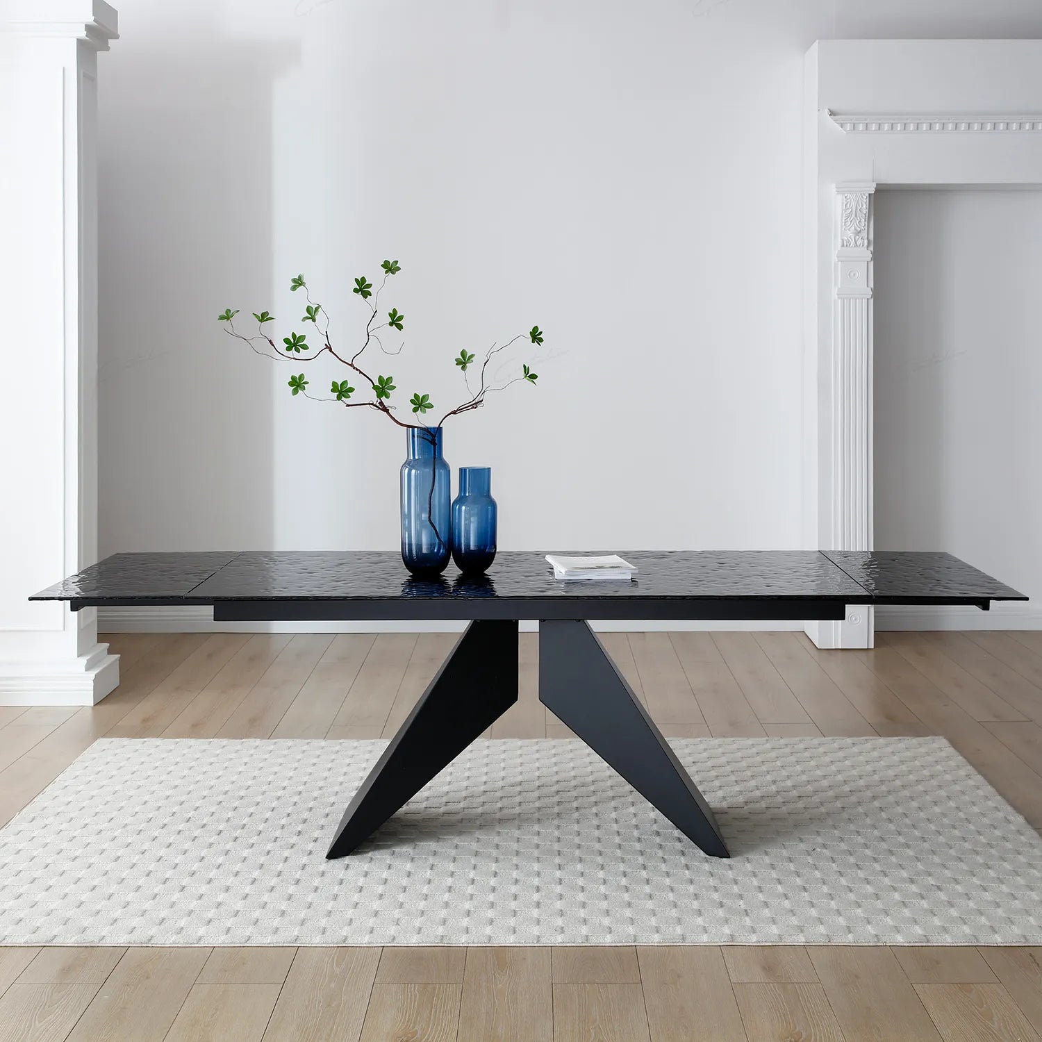 Nerium Carbon Black Reinforced Glass Extending Dining Table